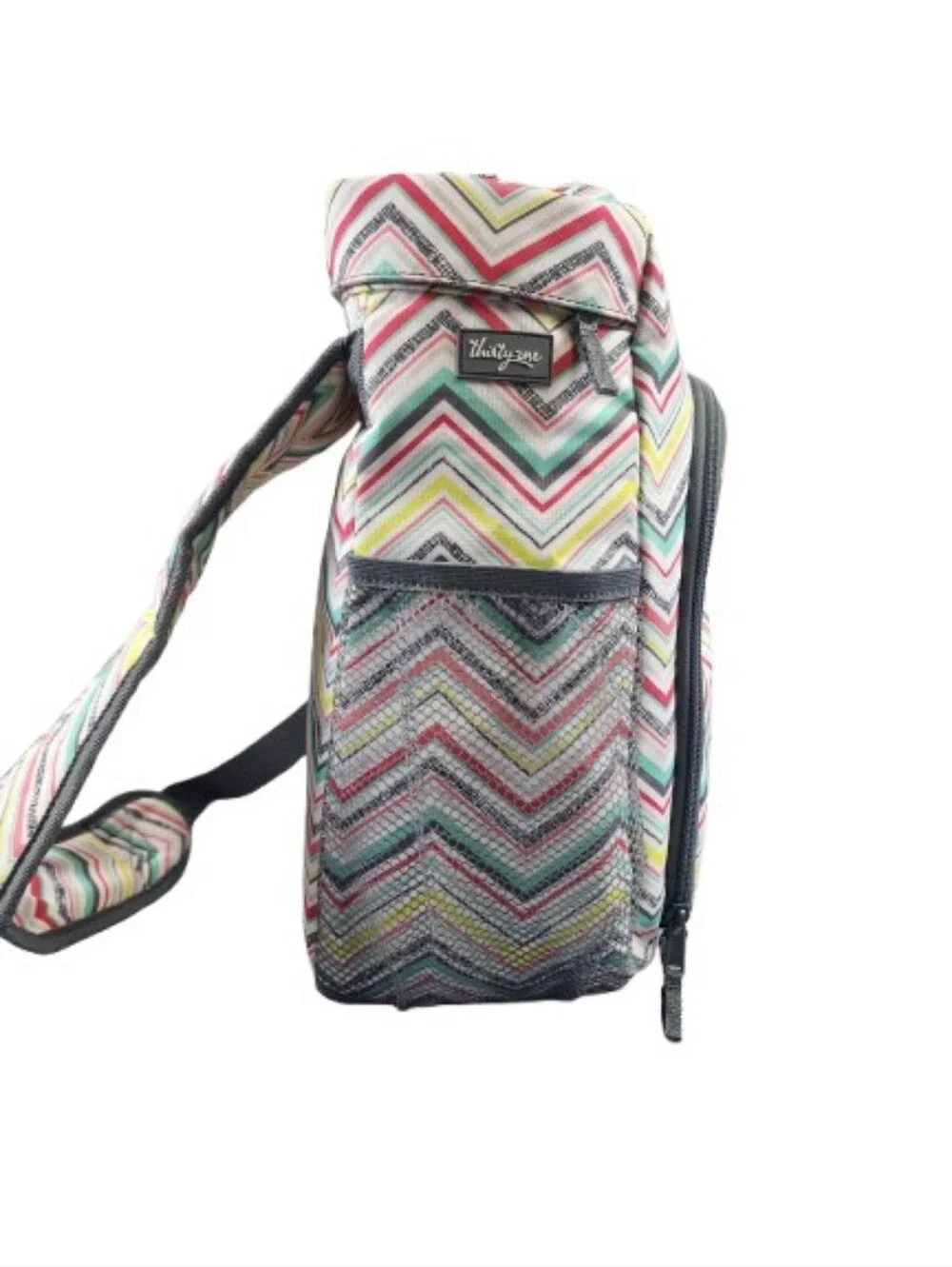 Thirty-One Punch Party Chevron Multicolor Sling Bag Pockets School  18x13x6